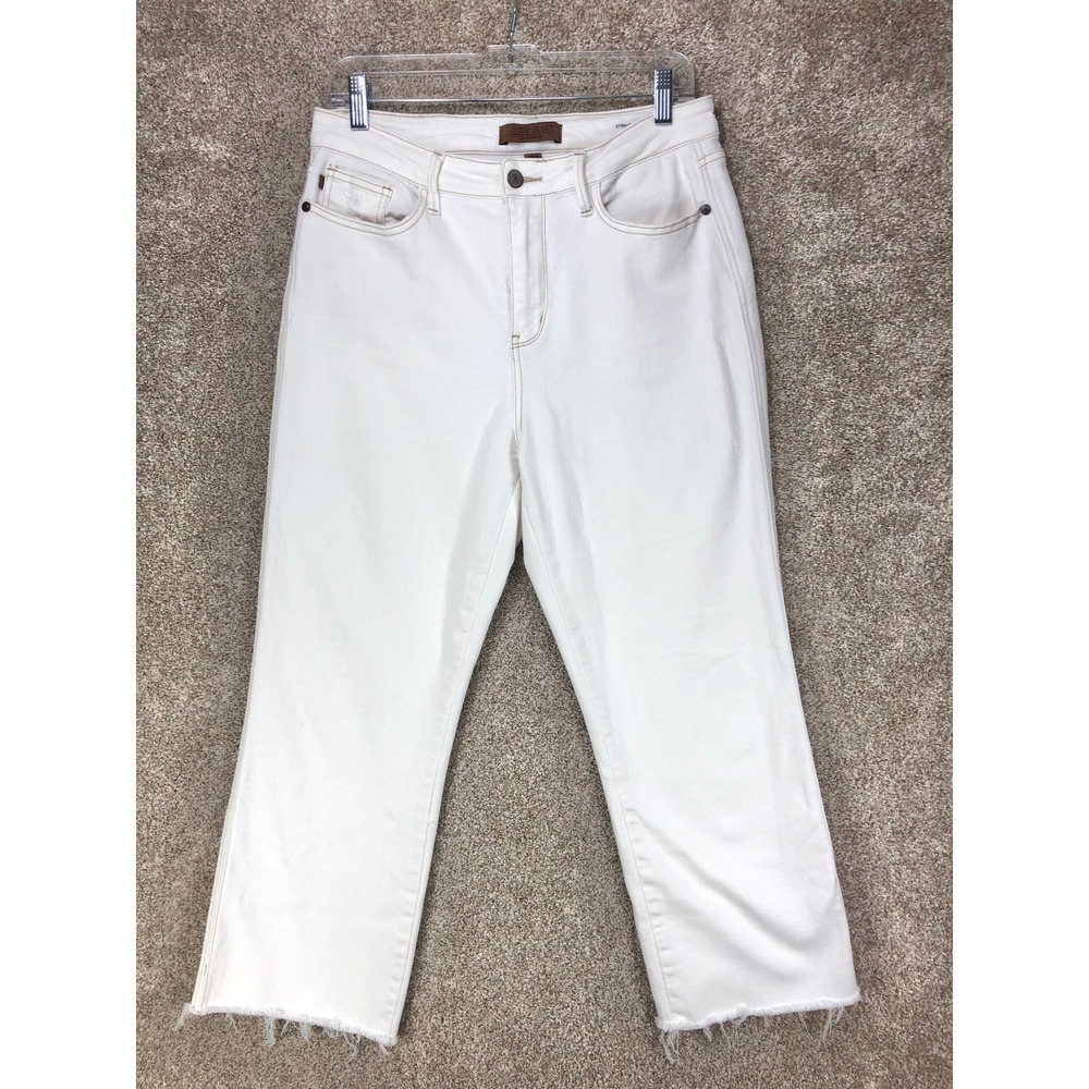 Judy Blue Straight Fit High Rise Jeans Women 9/29 White Raw Hem Minimalist Denim